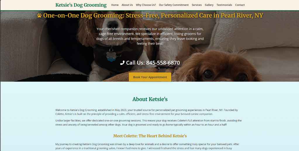 Ketsies Dog Grooming Website Hero Section Screenshot